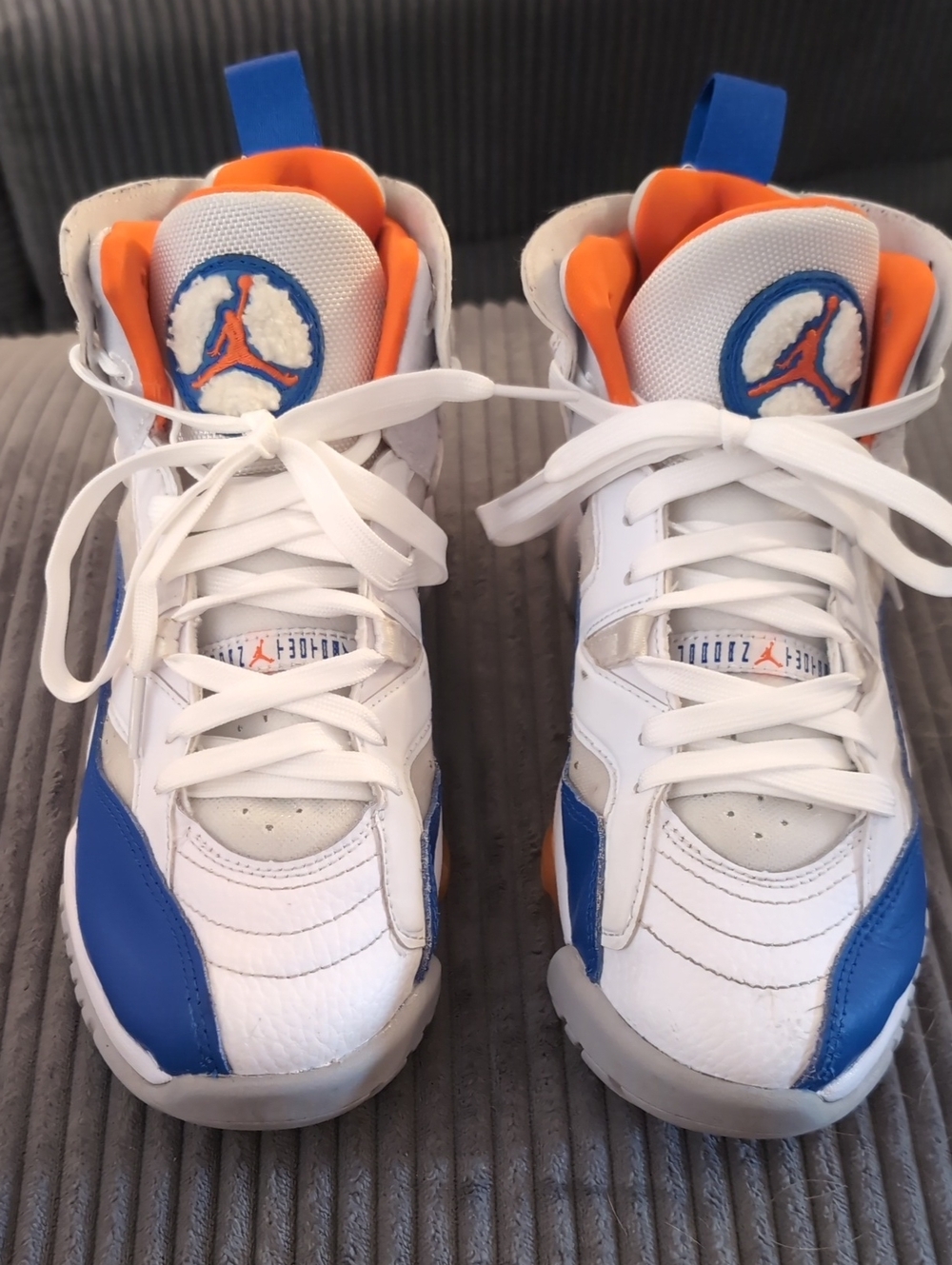 Jordan Kids White, Blue & Orange High-Top Sneakers